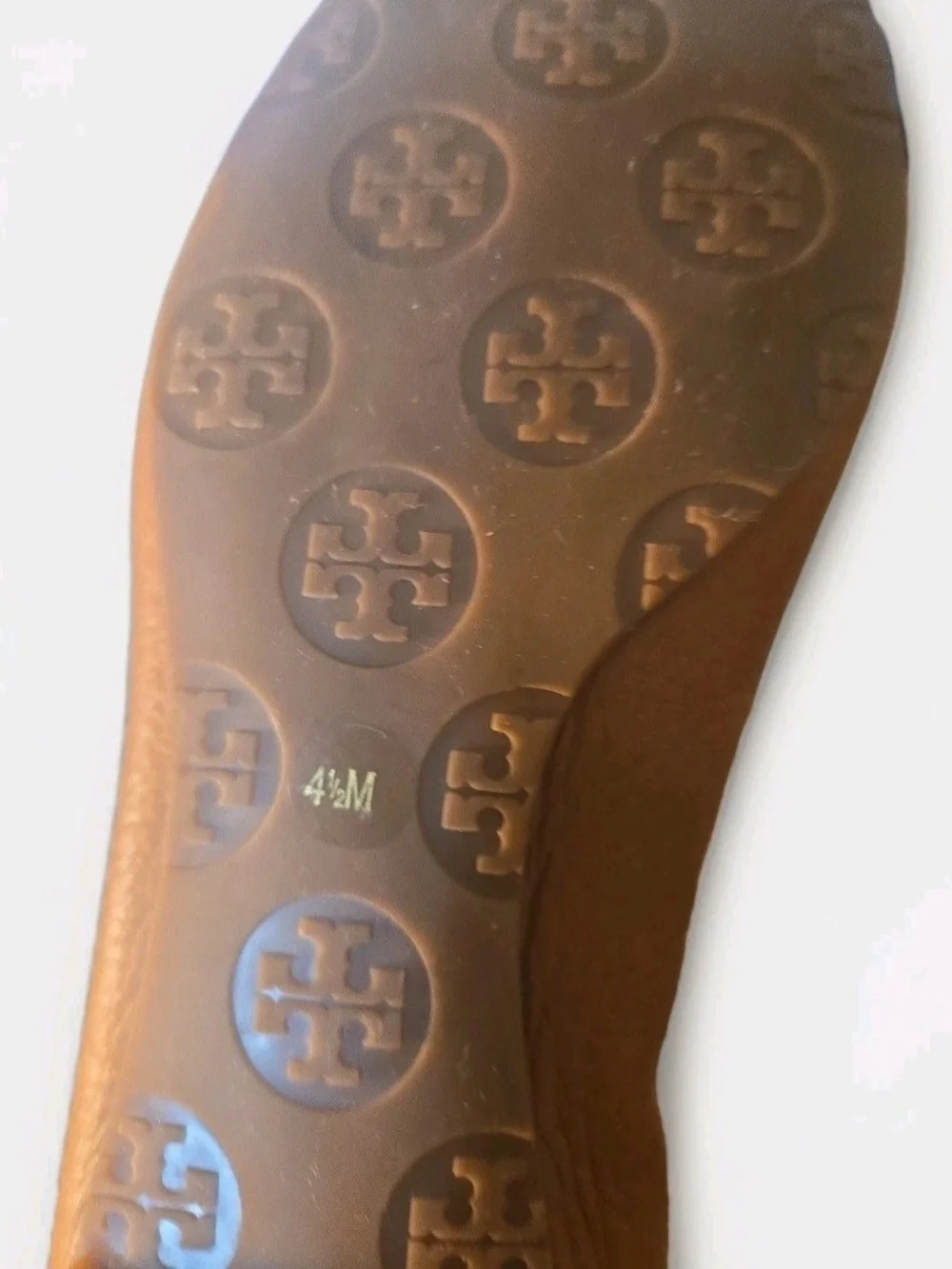 Tory Burch Caramel Leather Logo Ballet Flats Sz 4.5-WM